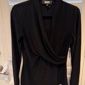 DKNY Elegant Black Drape Blouse